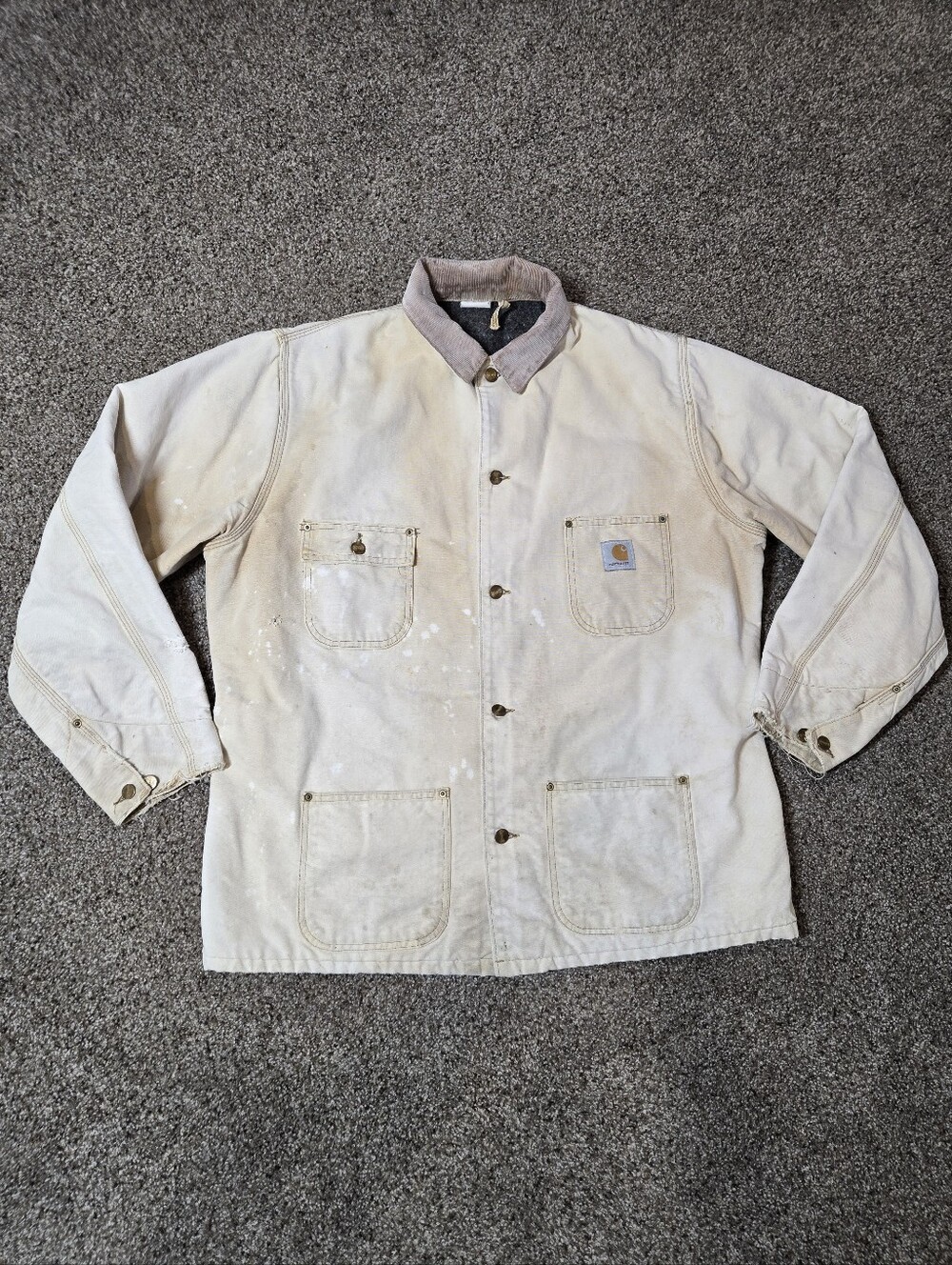 Vintage Carhartt Thrashed Blanket Lined Canvas Chore Coat Men's XL Tan 80s/90s